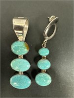 Silver and Turquoise Pendant and Earring