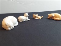 4pc Porcelain Cats Lying White & Ginger Kittens