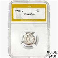 1918-D Mercury Silver Dime PGA MS63