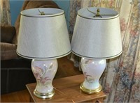 Matching Pair of 25 Inch Opalescent Glass Lamps