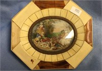 Framed small painting of a picnic, ivory and