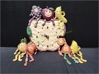 3pc Fruit Wall Clock & Fruit Hanging Figurines