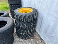 4 Unused 10-16.5 Tires on Yellow Wheels