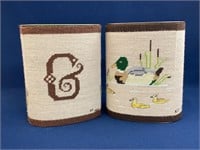 (2) Vintage Cheinco Trash cans with needlepoint
