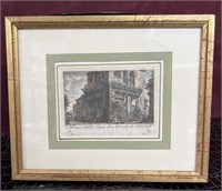 Vintage framed colored engraving