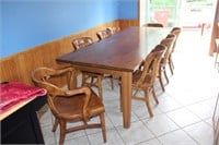 Wooden 8 Seat Table & Chairs 96x36.5x30H