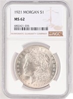 1921 Morgan Silver Dollar NGC Graded MS62