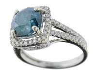14kt Gold Round 3.38 ct Fancy Blue Diamond Ring