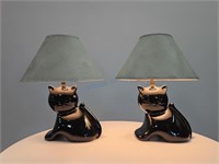 Pair Ceramic Cat Table Lamps