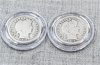2- Barber Silver Dimes, 1913 & 1915 in hard