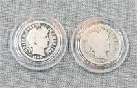 2- Barber Silver Dimes, 1908 & 1909 in hard