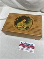 Vintage Wood Box with picture of Little Girl