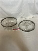 Glass bowl and Divided Dish with Metal Rims