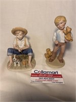 Little Boy and Dog Figurines