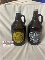 Two Brown Glass Jugs