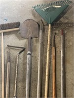 Rakes, shovels, misc