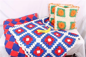 Crocheted Throw/ Pillows & Fleece Quilt