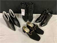 4 Pr Womens Black Boots, Booties, & Slides Sz 8