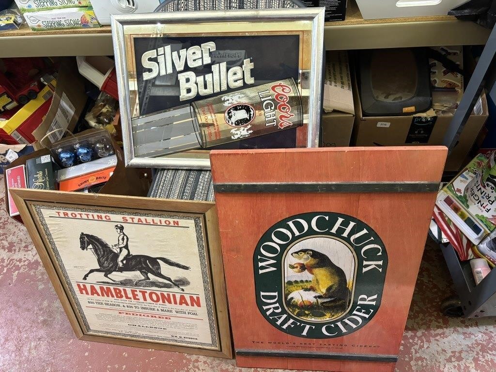vintage poster on wood, woodchuck draft cider on