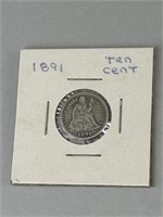 1891 Seated Liberty Dime (90% Silver).