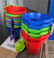 GROUP OF SAND BUCKETS/SHOVELS