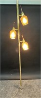 Vintage Brass Pole Lamp, Amber Shades