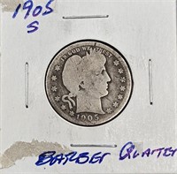 1905 S Barber silver Quarter