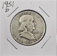 1951 D Franklin U.S. Silver Half Dollar