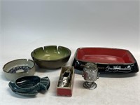 Five assorted ashtrays & vintage table lighter