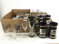 Box lot of beer mugs