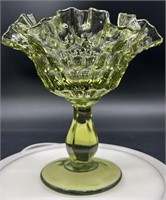 Fenton Colonial Green Thumbprint Compote