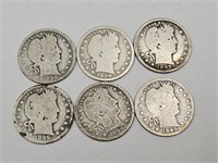 6 - 1899 Barber Silver Half Dollar Coins