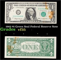 1963 $1 Green Seal Federal Reserve Note Grades vf+