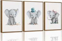 CHDITB Elephant Nursery Framed Canvas Wall Art