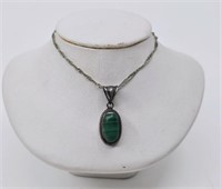 Sterling Silver Malachite Pendant with Chain