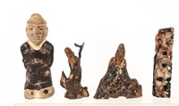 Chinese Root Carvings, Soapstone, Stoneware