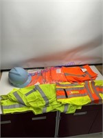 Brand new safety vest jackets, hardhats