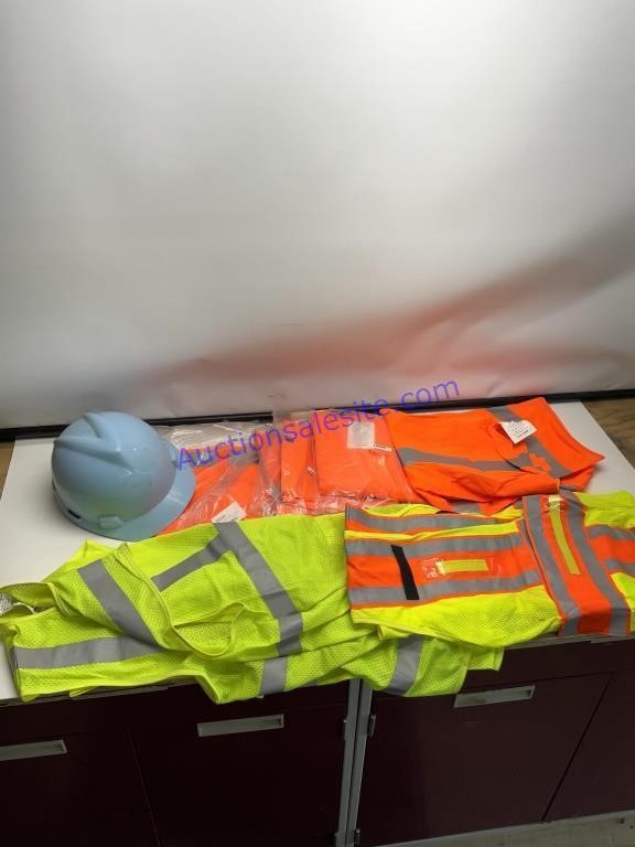 Brand new safety vest jackets, hardhats