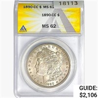 1890-CC Morgan Silver Dollar ANACS MS62