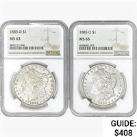 [2] 1885-O Morgan Silver Dollars NGC MS63