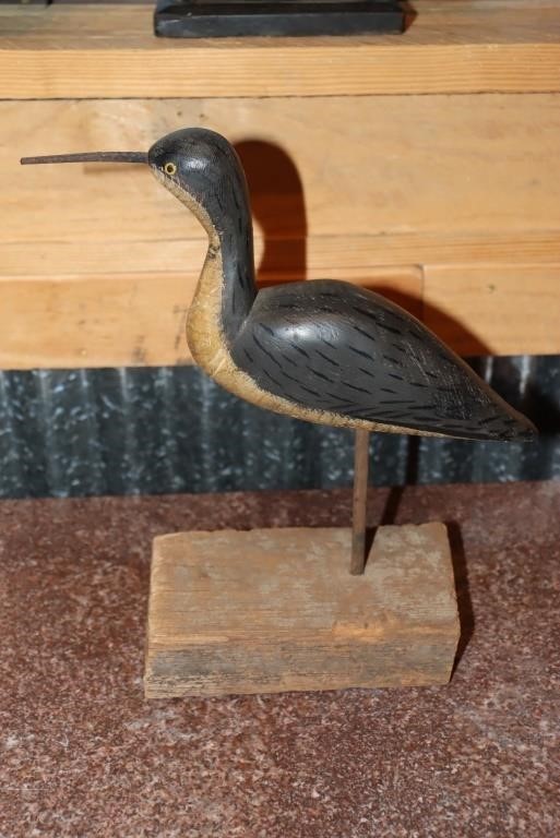 Shorebird decoy mounted on wood 13" tall (nail