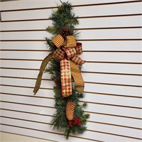 Christmas Door Decor w/ pinecones, berries, ribbon