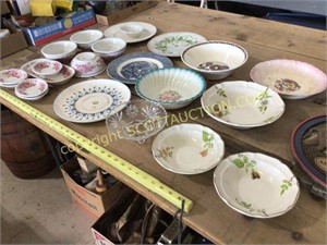 Lot glass and pottery serving bowls, plates,