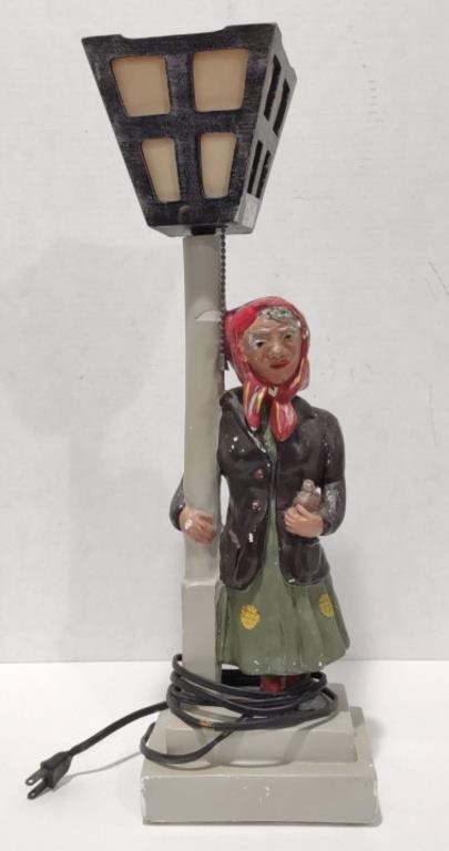 Chalkware Hobo Lady Table Lamp, 19"