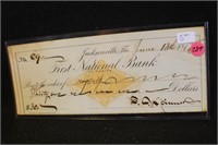 1876 First National Bank of Florida Bank Check