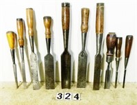 10 – Assorted refinished firmer/bench chisels: 9