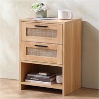 CrispTaste Rattan Nightstand with 2 Spacious Draw