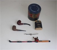 pipe smoking related items w fishing pole lighter
