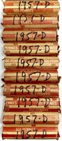 (10) Rolls 1957-D Wheat Cent Penny Lot