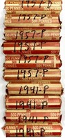 (10) Rolls 1940's & 1950's Wheat Cent Penny Lot